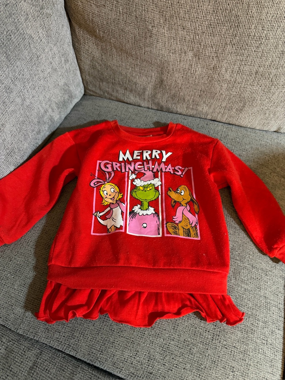 Red "Merry Grinchmas" Holiday Sweatshirt for Kids